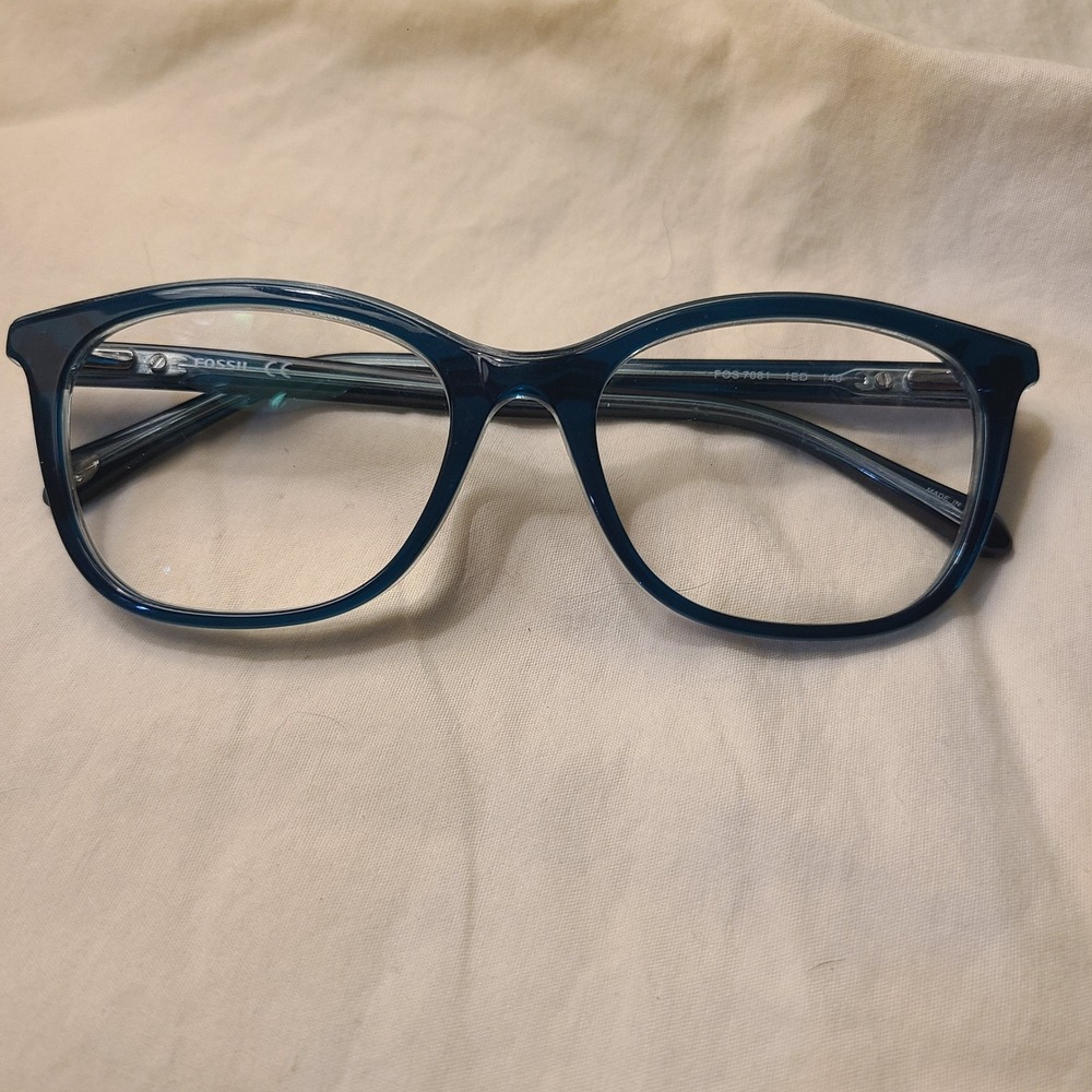 Fossil Eyeglasses Womens 140 Teal Blue FOS 7081 1ED Cat Eye Optical Frames